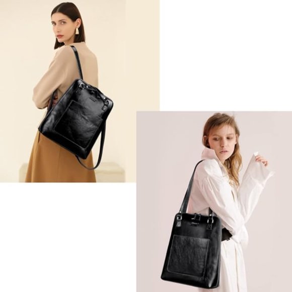 S Zone Leather Backpack S-ZONE Women Leather Backpack Purse Casual